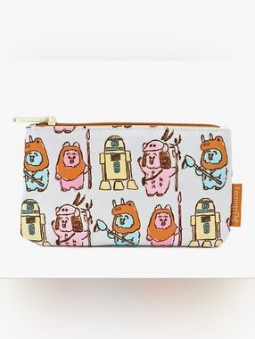 Loungefly Star Wars Ewok & Droid Pattern Cosmetic Pouch in Pink, Blue & Cream